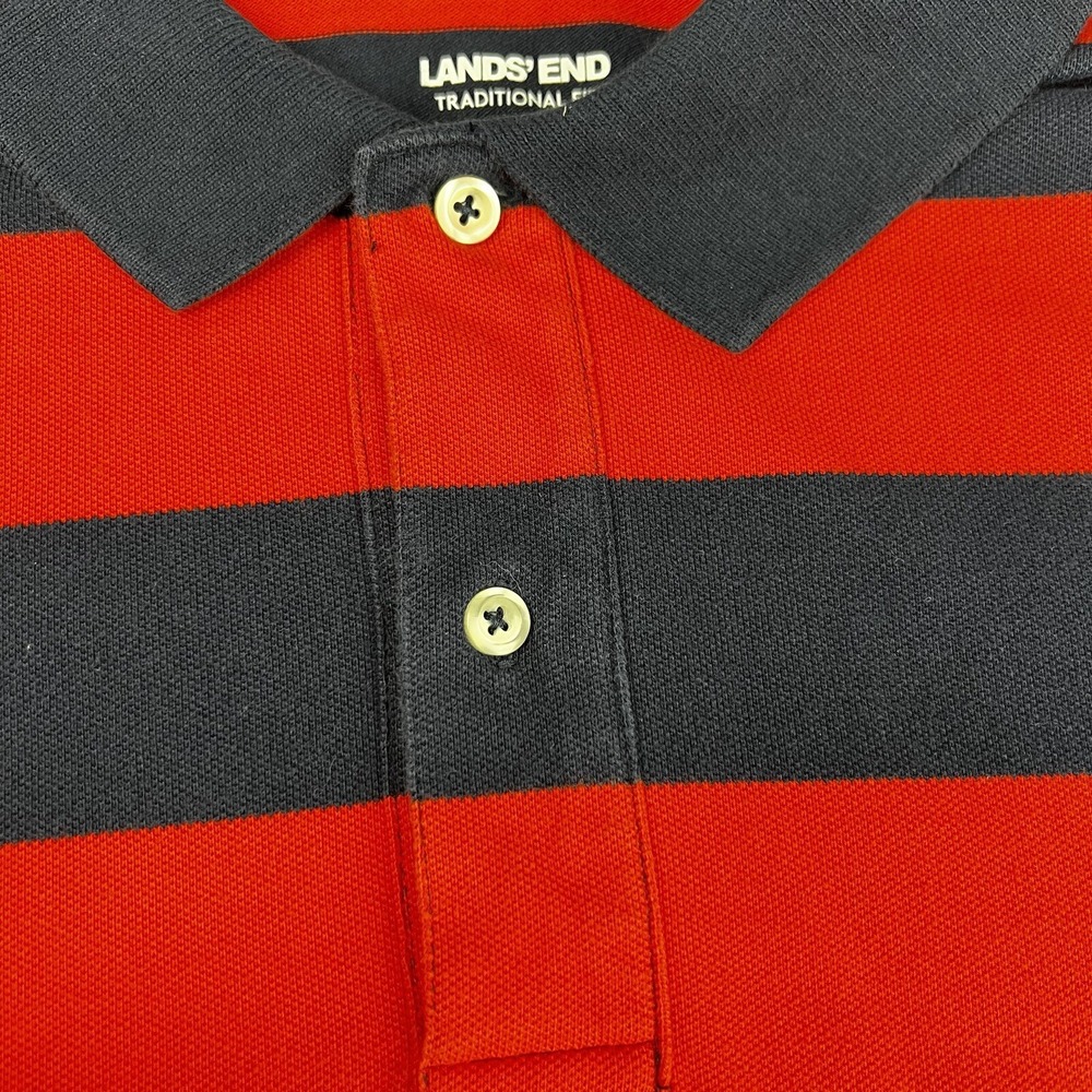 Lands' End Men L Tall Polo Shirt Red Navy Striped Golf Nautical Dark Prep Sporty - Picture 4 of 12